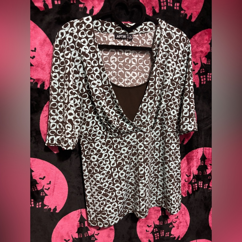 Apt. 9 Brown and Blue Patterned Blouse